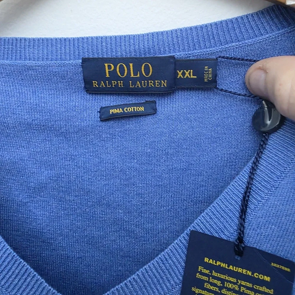Polo Ralph Lauren Pima Cotton V‎ Neck Sweater Mens XXL Long Sleeves Pale Royal
